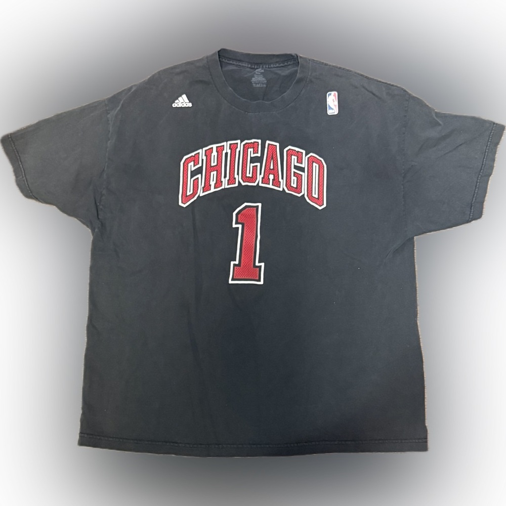 Derrick Rose Black and Red Chicago Number 1 Men's Tee | Sz 2XL